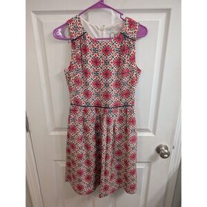 J.Crew Silk Medallion Print Dress Womens Red Blue Sleeveless Lined - Size 2